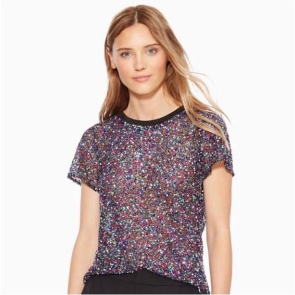 Parker Anna Short Sleeved Sequined Crewneck Multicolor Blouse - Picture 2 of 13